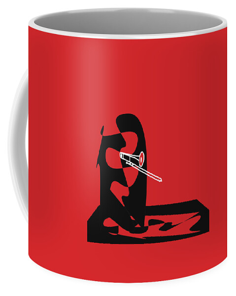 Jazzdabri Coffee Mug featuring the digital art Trombone in Red by David Bridburg