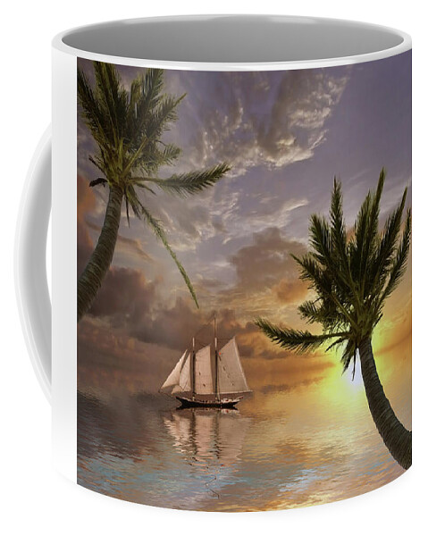 Sailboat Coffee Mug featuring the digital art Tropical waters by Bruce Rolff