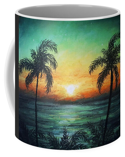 Aqua Sunset Coffee Mug featuring the painting Tropicana Banana by Jen Shearer