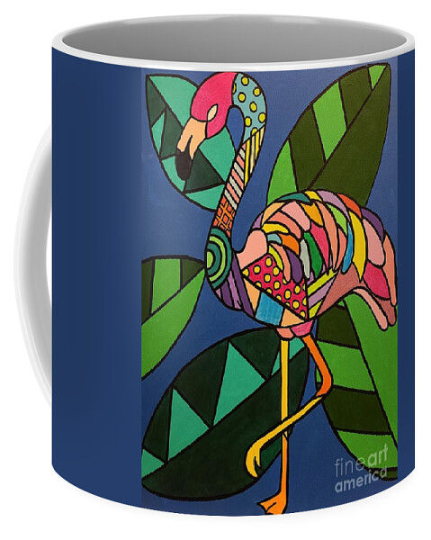 Pop Art Coffee Mug featuring the painting Tropicana Flamingo by Elena Pratt