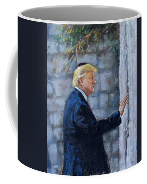 Trump at Western Wall Israel Coffee Mug by Viola El - Pixels