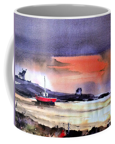 Doonbeg Coffee Mug featuring the painting Doonbeg sunset, Co. Clare by Val Byrne