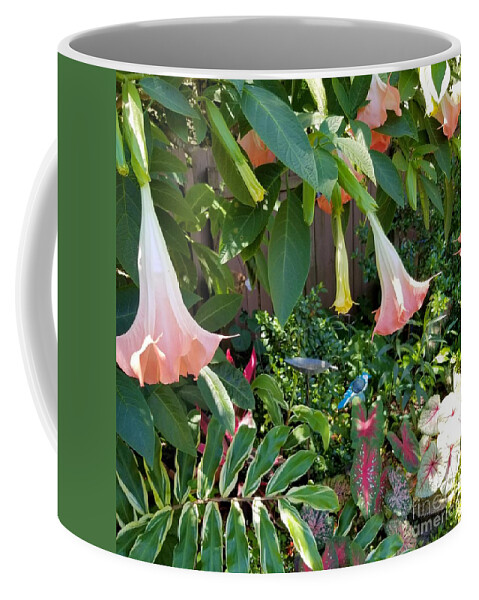 Trumpet Plants Coffee Mug featuring the photograph Trumpets in the Garden by Joe Roache