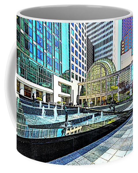 Architectural-photographer-charlotte Coffee Mug featuring the digital art Tryon Street - Uptown Charlotte by SnapHappy Photos