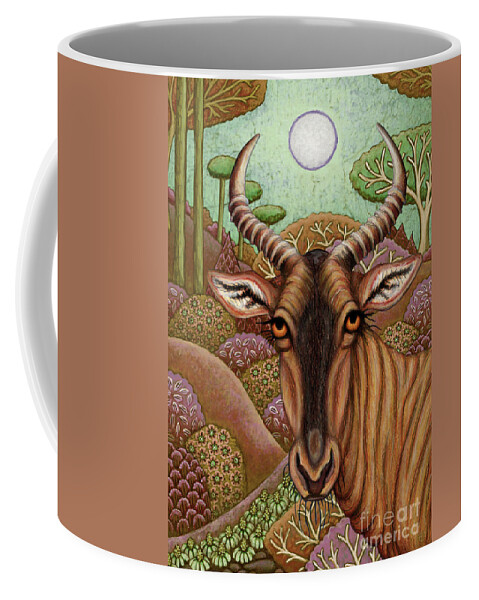 Antelope Coffee Mug featuring the painting Tsessebe Antelope Adventure by Amy E Fraser