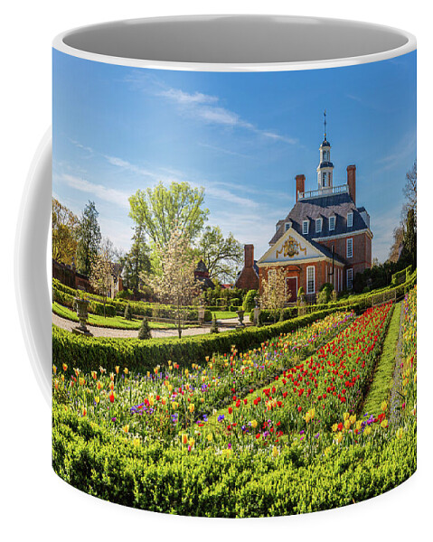 Colonial Williamsburg Coffee Mug featuring the photograph Tulip Garden at the Governor's Palace by Rachel Morrison