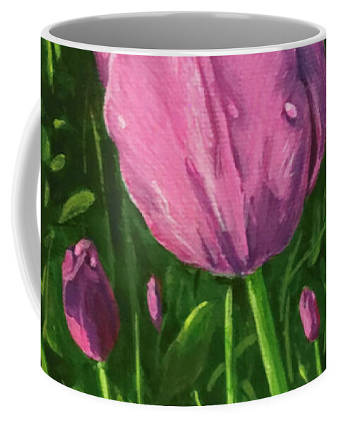  Coffee Mug featuring the painting Tulip Garden by Sarra Elgammal