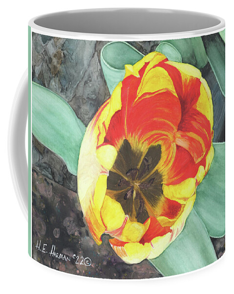 Watercolor Coffee Mug featuring the painting Tulip Heart by Heather E Harman