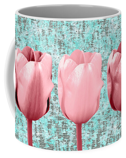 Blossom Coffee Mug featuring the mixed media Tulip in Triplicate by Bentley Davis