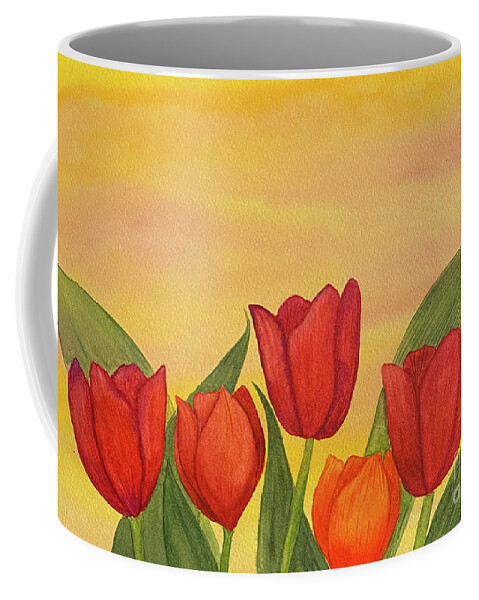 Tulips Coffee Mug featuring the painting Tulips at Sunset by Lisa Neuman