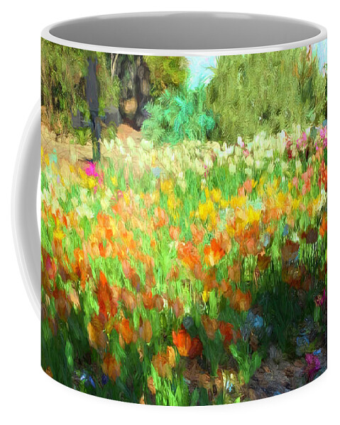 Descanso Gardens Tulips Coffee Mug featuring the digital art Tulips by Karol Blumenthal