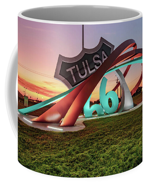 Tulsa Oklahoma Coffee Mug featuring the photograph Tulsa Rt 66 Rising Out of Mingo Rd Circle - Oklahoma Sunrise by Gregory Ballos