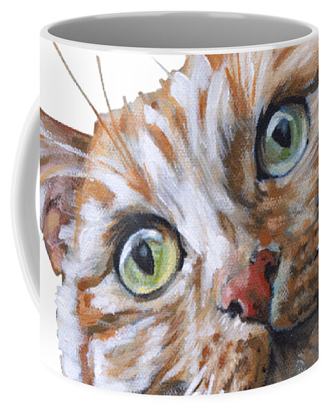 Cat Coffee Mug featuring the painting Tuna Time - Orange Cat Painting by Annie Troe