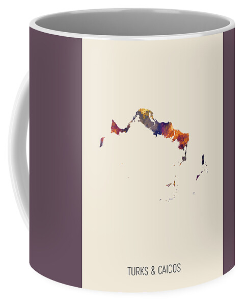 Turks & Caicos Coffee Mug featuring the digital art Turks and Caicos Watercolor Map by Michael Tompsett
