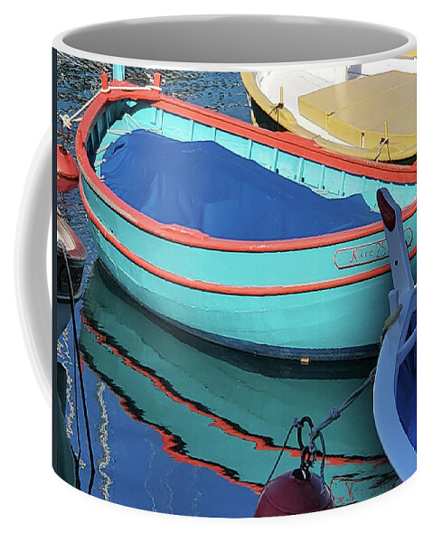 Colorful Coffee Mug featuring the photograph Turquoise and Orange Reflection by Andrea Whitaker