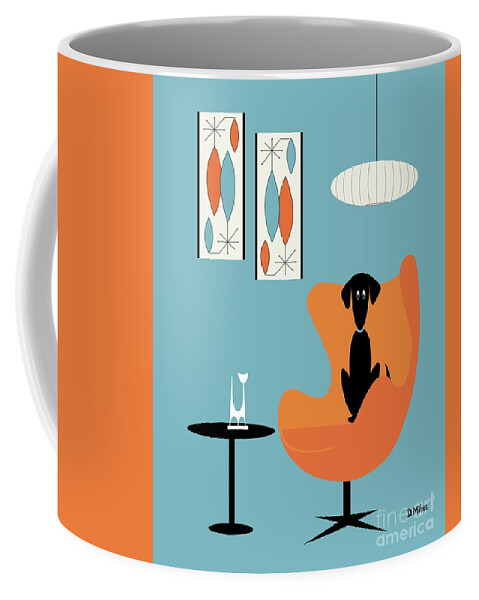 Mid Century Dog Coffee Mug featuring the digital art Turquoise Room with Black Dog by Donna Mibus