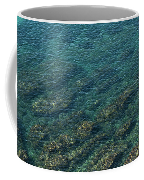 Sea Water Coffee Mug featuring the photograph Turquoise sea water in a rocky cove 2, Mediterranean Sea by Adriana Mueller