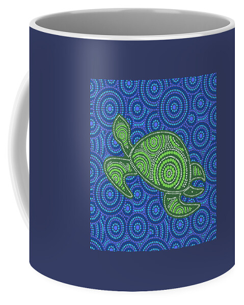 Aboriginal Coffee Mug featuring the painting Turtle Swimming In The Sea by World Art Collective