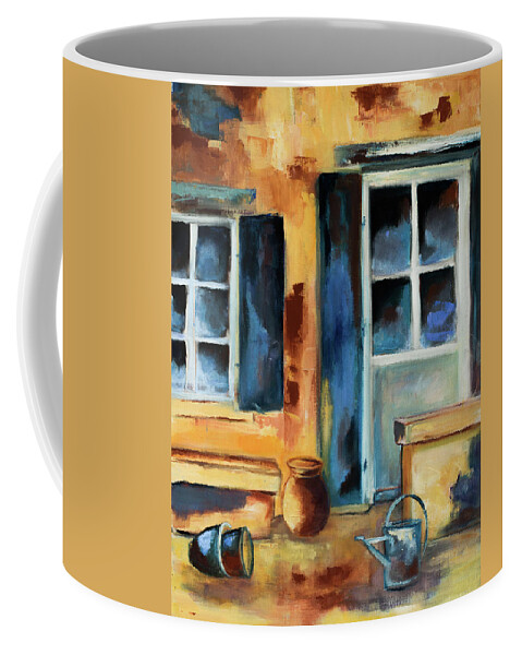 Tuscany Coffee Mug featuring the painting Tuscan Courtyard by Elise Palmigiani