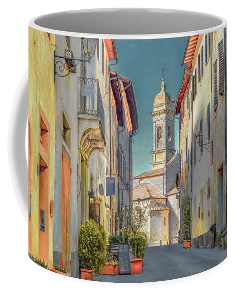 Italy Coffee Mug featuring the photograph Tuscan Hill Town of San Quirico d'Orcia, Painterly by Marcy Wielfaert