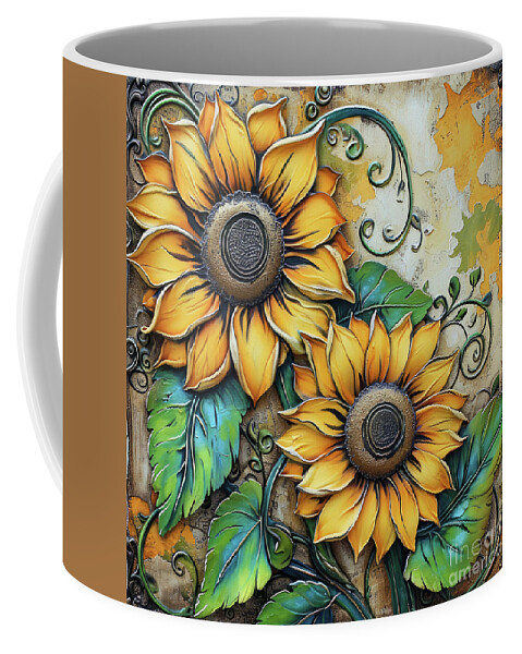 Sunflowers Coffee Mug featuring the painting Tuscany Sunflowers by Tina LeCour