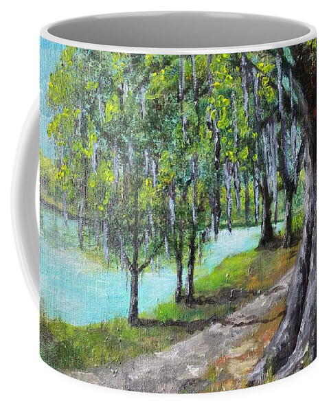 Tuscawilla Park Coffee Mug featuring the painting Tuscsawilla Park Walking Path by Larry Whitler