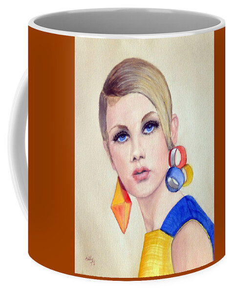 Fashion Coffee Mug featuring the painting Twiggy the 60's Fashion Icon by Kelly Mills