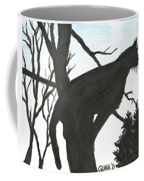 Cat Coffee Mug featuring the painting Twilight Hunter by Katrina Gunn