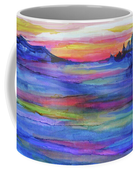 Alcohol Ink Coffee Mug featuring the painting Twilight lake by Jean Batzell Fitzgerald