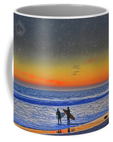 Twilight Surfers Coffee Mug featuring the photograph Twilight Surfers by David Zanzinger