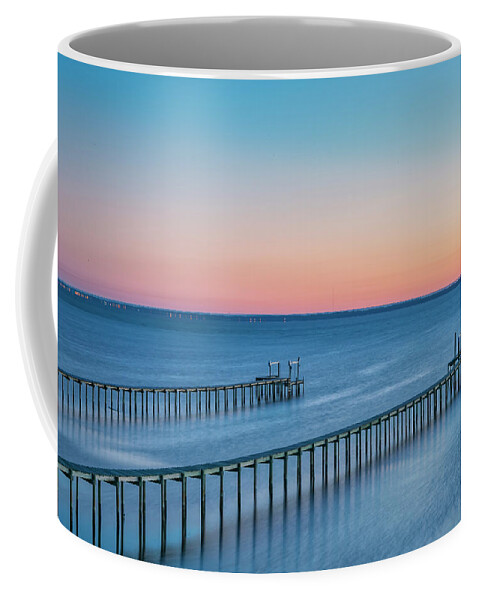 Twin Docks Coffee Mug featuring the photograph Twin Docks at Sunrise by Jurgen Lorenzen