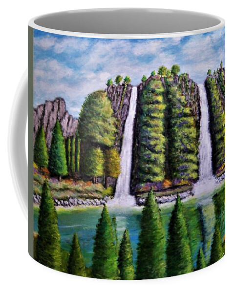 Landscape Coffee Mug featuring the painting Twin Falls by Gregory Dorosh