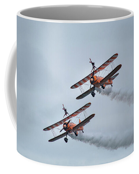 Eastbourne International Airshow Coffee Mug featuring the photograph Two biplanes at the Eastbourne airshow by Andrew Lalchan