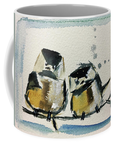 Grand Tit Coffee Mug featuring the painting Two Fat Chickadees by Roxy Rich