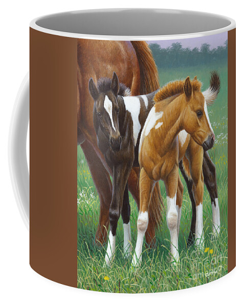 Cynthie Fisher Coffee Mug featuring the painting Two Foals, Horses by Cynthie Fisher