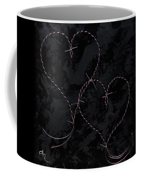 Hearts Coffee Mug featuring the mixed media Two Hearts Barbed Violet by Tamara Nelson