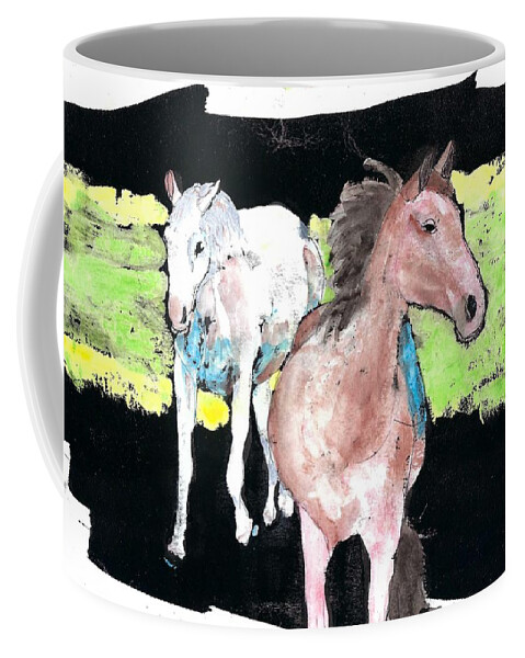 Horses Coffee Mug featuring the painting Two Horses by Ruth Kamenev