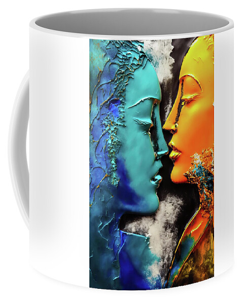 Lovers Coffee Mug featuring the digital art Two Lovers 01 Blue and Orange by Matthias Hauser