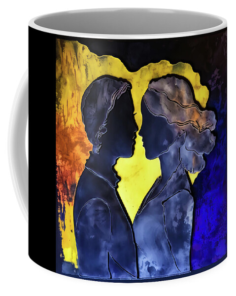 Lovers Coffee Mug featuring the digital art Two Lovers 03 Blue and Yellow by Matthias Hauser