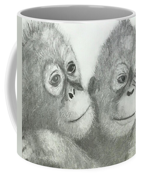 Original Art Work Coffee Mug featuring the drawing Two Monkeys by Theresa Honeycheck