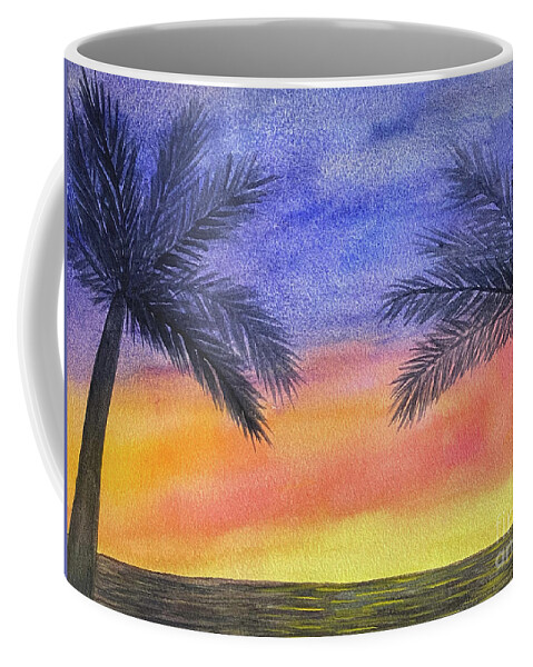 Palm Trees Coffee Mug featuring the painting Two Palm Trees at Sunset by Lisa Neuman