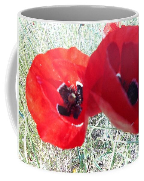 Poppy Coffee Mug featuring the photograph Two Poppy Flowers by Tania Stefania Katzouraki
