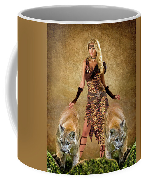 2d Coffee Mug featuring the digital art Two Pumas And A Cougar by Brian Wallace