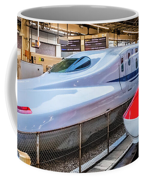 Shinkansen Coffee Mug featuring the photograph Two Shinkansen at the Tokyo Station by Lyl Dil Creations