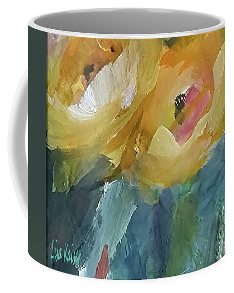 Impressionistic Coffee Mug featuring the painting Two Small Yellow Flowers Looking Upward by Lisa Kaiser