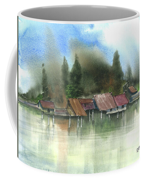 Rhodes Rumsey Coffee Mug featuring the painting Tybee Back Bay Shacks by Rhodes Rumsey