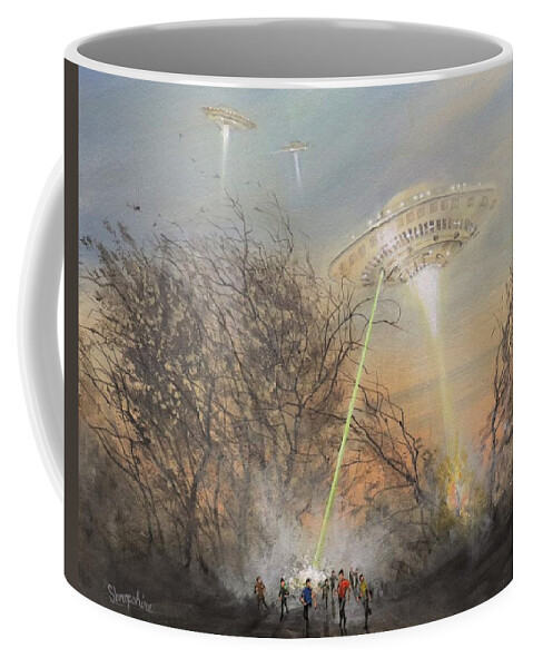 Ufo's Coffee Mug featuring the painting UFO Alien Invasion by Tom Shropshire