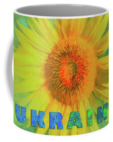 Ukraine Sunflower Tribute Coffee Mug featuring the mixed media Ukraine Sunflower Tribute by Dan Sproul
