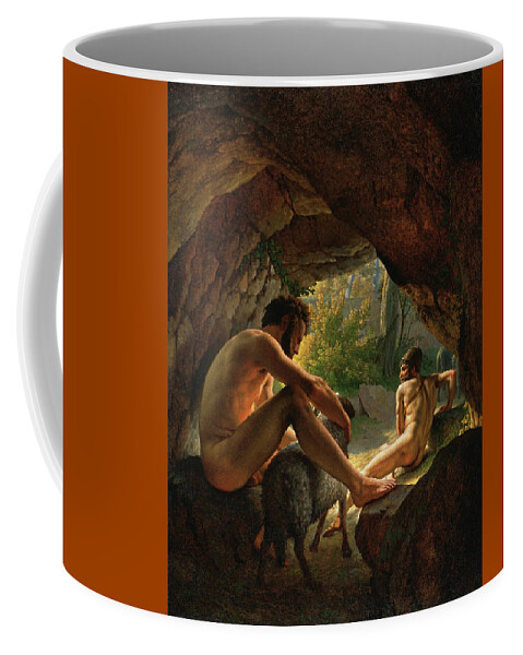 Ulysses Fleeing The Cave Of Polyphemus Coffee Mug featuring the painting Ulysses Fleeing the Cave of Polyphemus - Digital Remastered Edition by Christoffer Wilhelm Eckersberg
