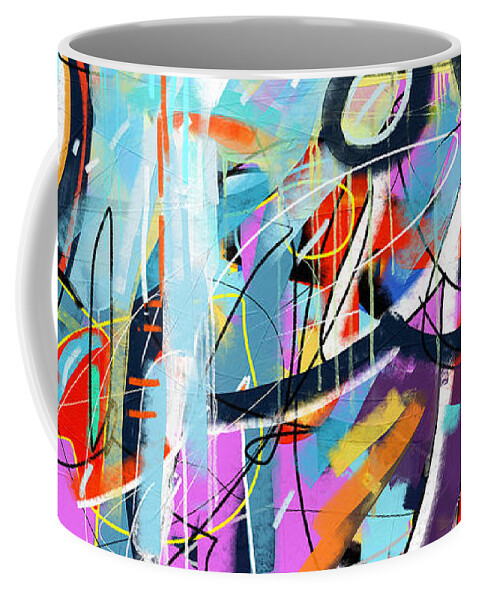 Abstract Coffee Mug featuring the painting Umbrella - Modern Colorful Funky Happy Abstract Wall Art Painting by iAbstractArt